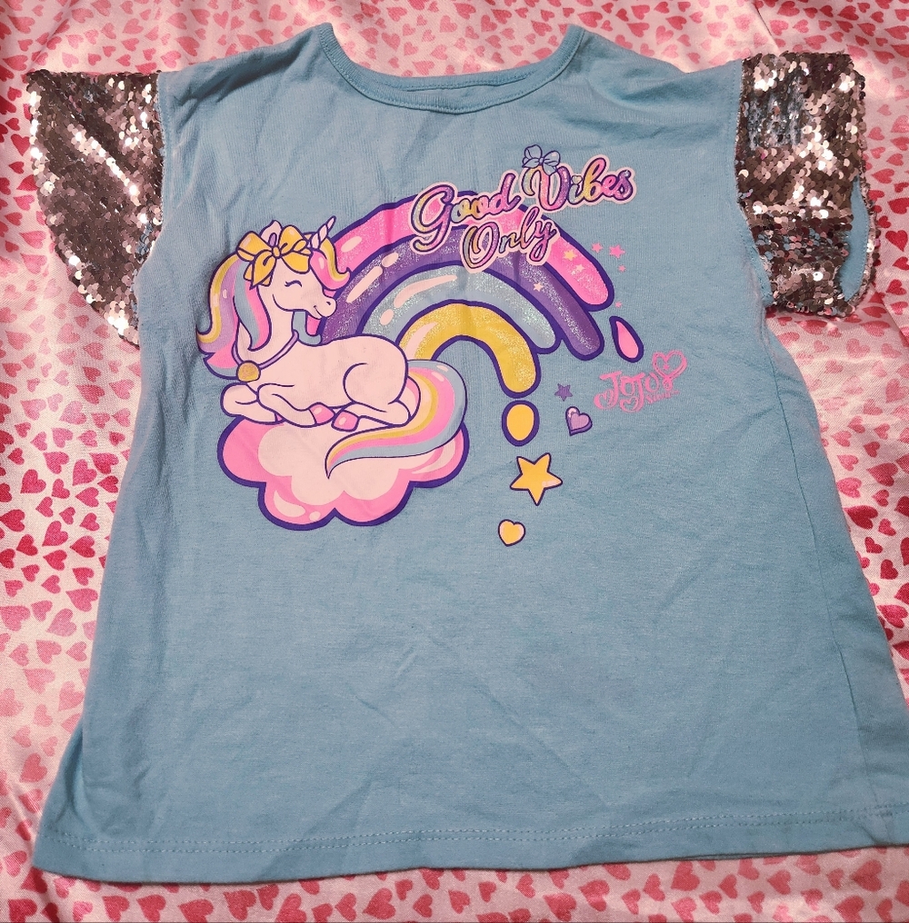 Nickelodeon Blue Unicorn Tee with Sequin Sleeves Jojo Siwa